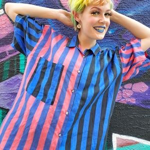 90's Vintage Silk Vertical Stripe Button Up Shirt